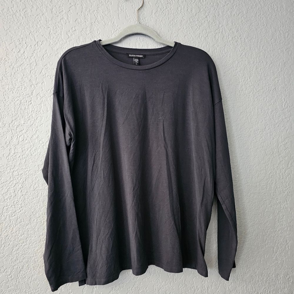 Eileen Fisher Graphite Tencel Lyocell Crew Neck Top Size S